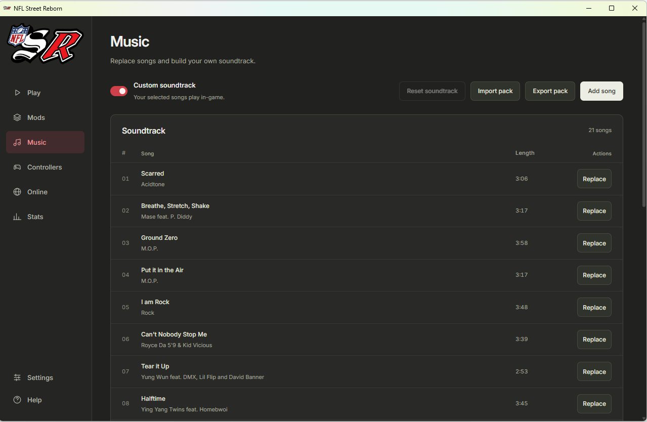 The launcher's Music tab, replacing tracks in the soundtrack