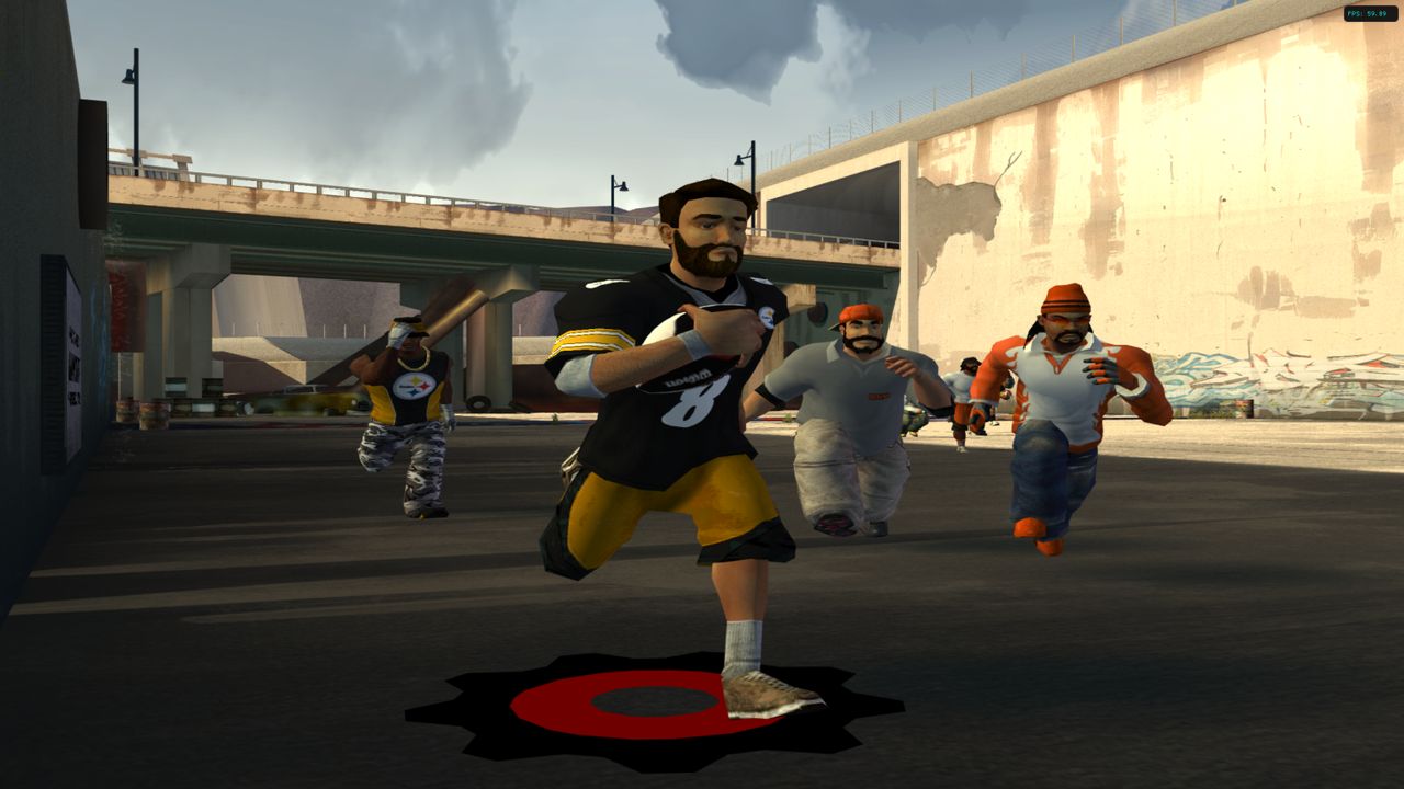 A quarterback breaking out of the pocket